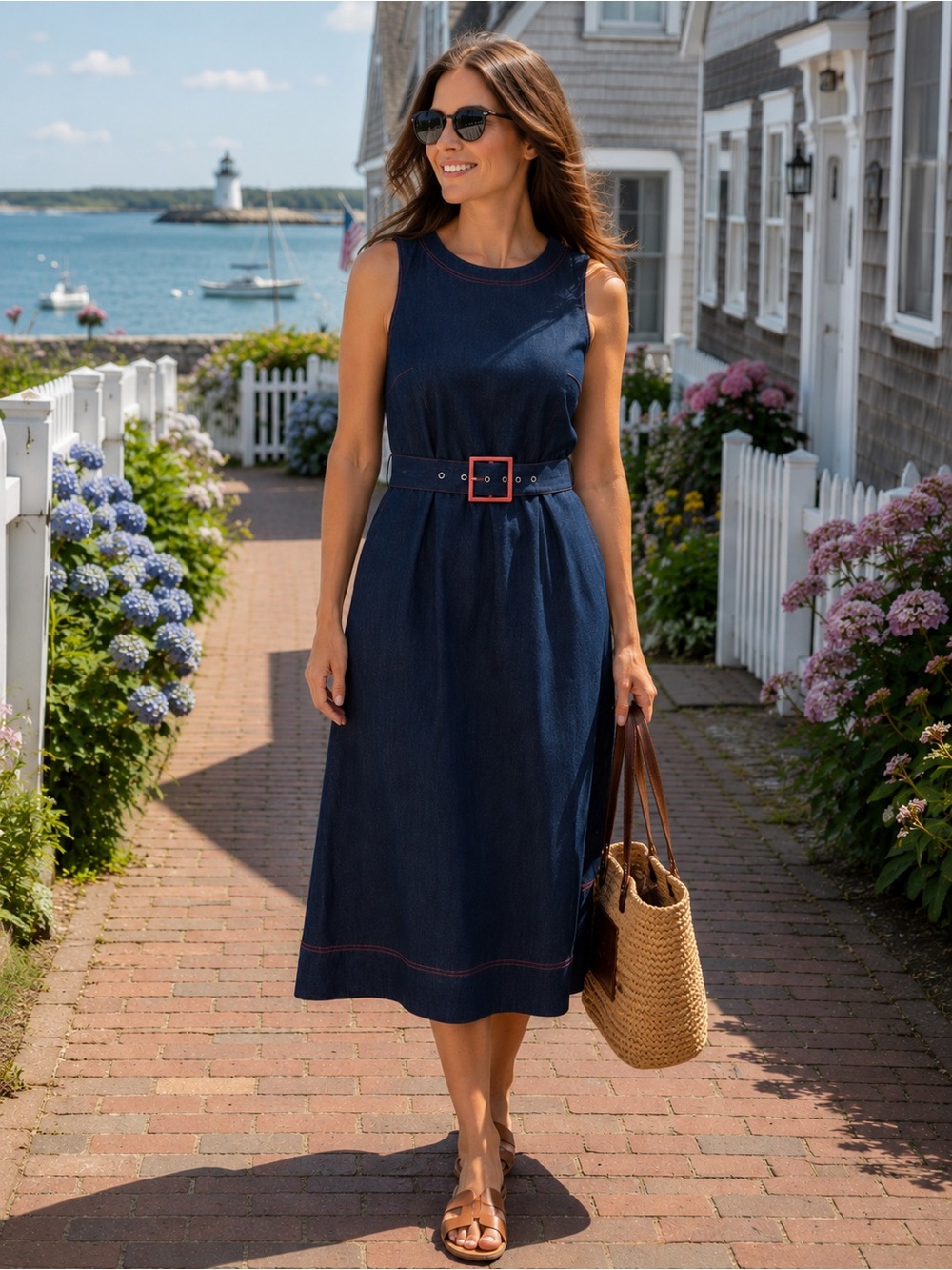 S’EDGE - Camille Denim Midi Dress with Belt NWT